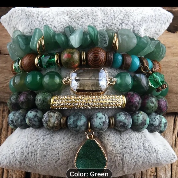 5pcs Boho Beaded Crystal Bracelet Set, Stackable Multi-Layer Handmade Stretch - Picture 11 of 11